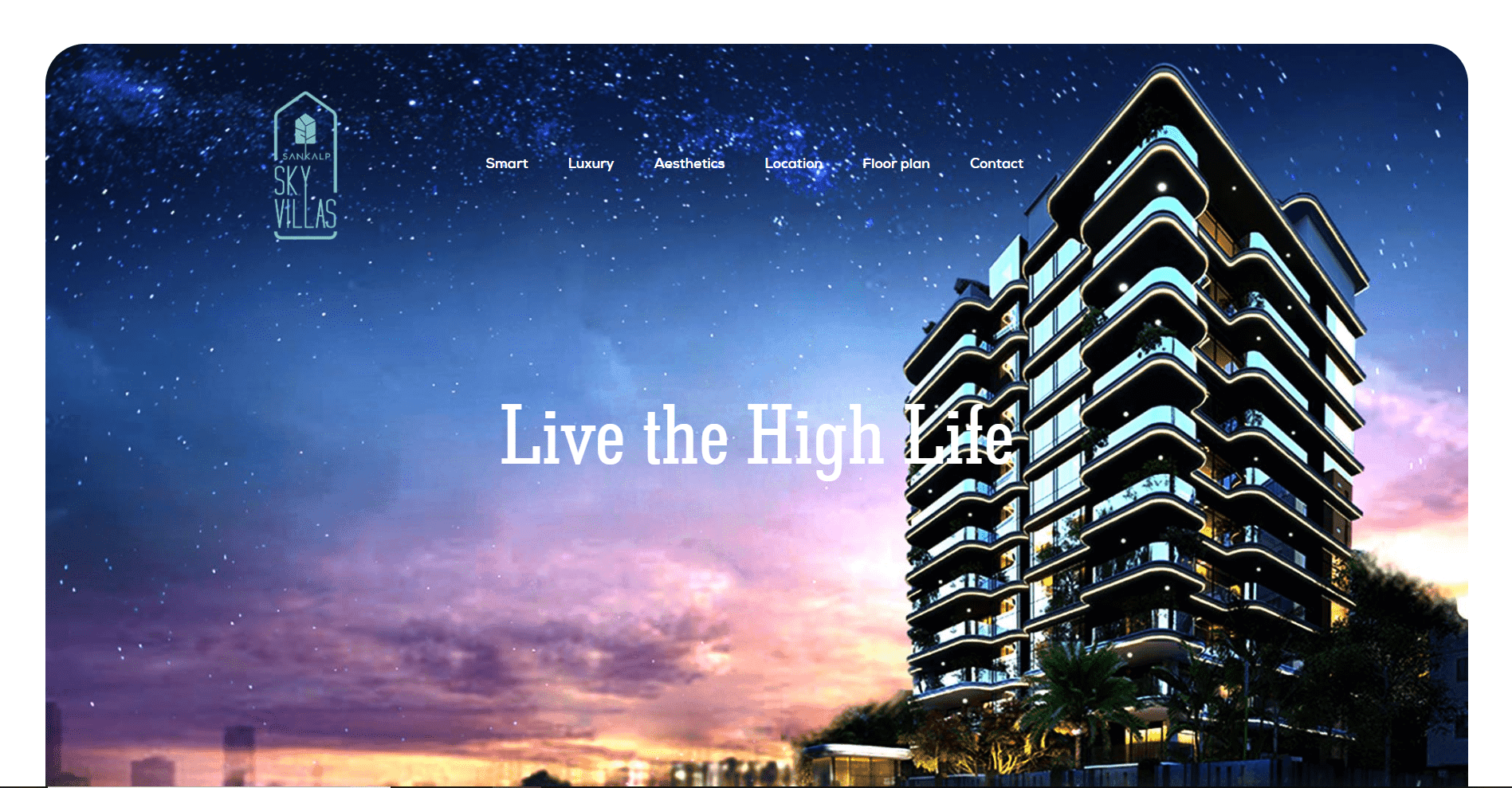 Luxury residential tower at dusk, illustrative
